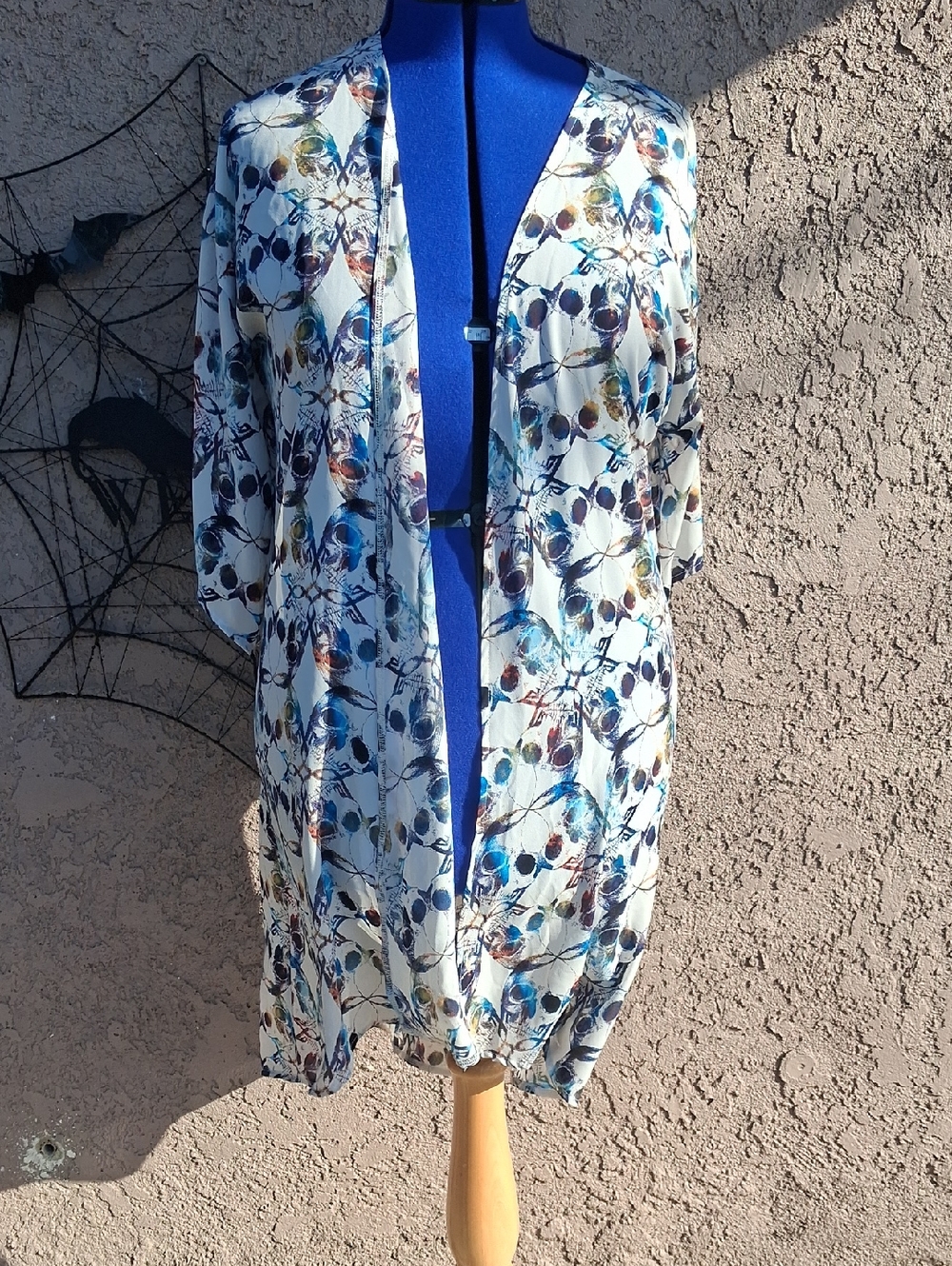 Light Blue Floral Skull Kimono